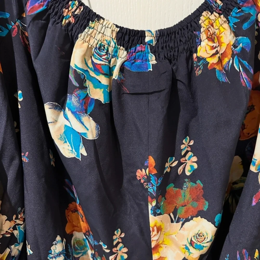 Anthropologie Maeve Blue Tallie Open Shoulder Silk Blouse xs - Picture 7 of 9